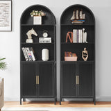 HUSHEDIFY Arched Bookcase Book Shelf with Doors, 5 Tier Tall Display Bookshelf Cabinet with Storage, Industrial Floor Standing Bookshelves Open bookcases for Home Office, Living Room(Black) HUSHEDIFY