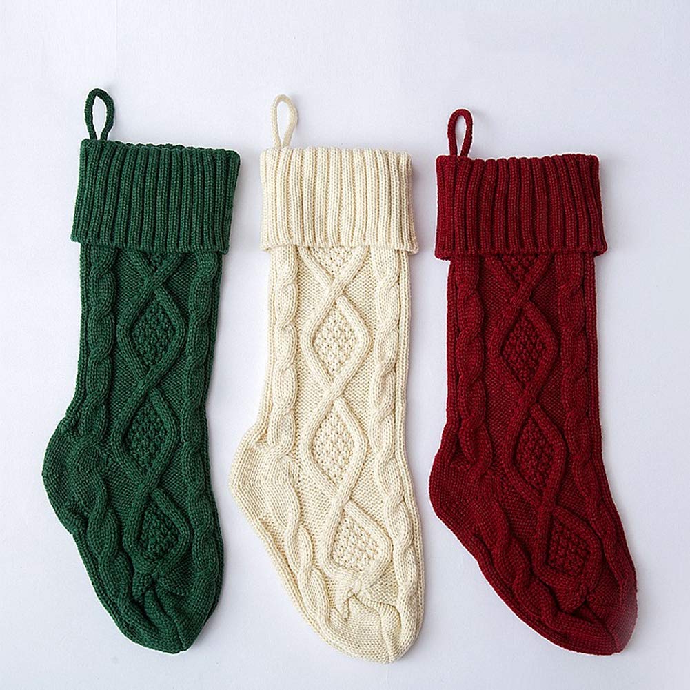 Meiosuns Christmas Stockings Cable Knit Stocking Christmas Decorations Goodie Bags Gift Fireplace Xmas Tree Stocking Ornaments for Holiday Family Friends (Burgundy, Length 18", Pack of 1) Meiosuns
