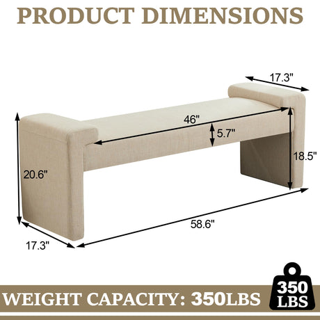 WUTUTUEE 58.7" Linen End of Bed Bench Upholstered Modern Bedroom Bench for Living Room & Entryway, Easy Assembly, Footrest Ottoman Accent Window Bench with Solid Wood Frame & Curved Arm, Tan WUTUTUEE