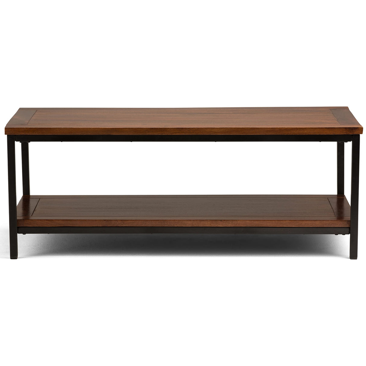 SIMPLIHOME Skyler SOLID MANGO WOOD and Metal 48 inch Wide Rectangle Modern Industrial Coffee Table in Dark Cognac Brown, for the Living Room and Family Room SIMPLIHOME