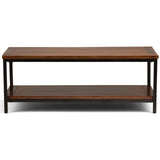 SIMPLIHOME Skyler SOLID MANGO WOOD and Metal 48 inch Wide Rectangle Modern Industrial Coffee Table in Dark Cognac Brown, for the Living Room and Family Room SIMPLIHOME