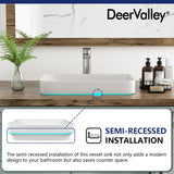 Bathroom Vessel Sink, DeerValley 19'' x 12'' Semi Recessed Bathroom Sink Rectangular White Ceramic Vessel Sinks for Bathroom Modern Bath Sink Bowl Vanity Sink Above Counter Basin DV-1V0047 Deer Valley