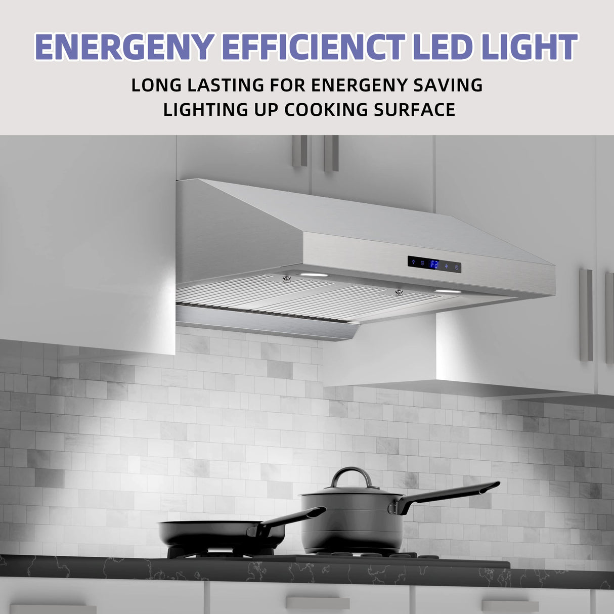 FIREGAS Range Hood 30 inch, Dual Motor Kitchen Hood 900 CFM Stainless Steel Vent Hood for Under Cabinet with 3 Speed Exhaust Fan, Touch Screen, Dishwasher Safe Baffle Filters and LED Lights FIREGAS