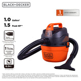 BLACK+DECKER Shop Vacuum Wet and Dry, Small Shop Vac with Accessories, 1 Gallon 1.5 Peak HP, Wall Mount Mini Vacuum for Garage, Home and Pet, 60CFM (BDXV18101P-1H) BLACK+DECKER