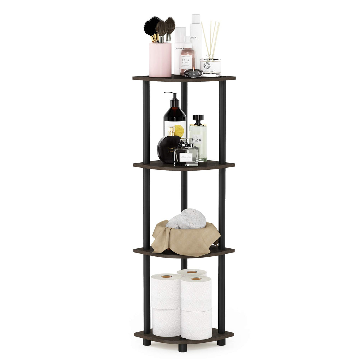 Furinno Turn-N-Tube 4-Tier Corner Display Rack Multipurpose Shelving Unit, Dark Brown Grain/Black Furinno