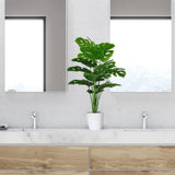 SAJANDAS Set of 2 Artificial Monstera Deliciosa Plants in Pots, Fake Tropical Palm Tree with Greenery Leaves Stems, 28 Inch Artificial Cheese Plant for Home Bathroom, Office, Windowsill Decor SAJANDAS