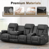 YONISEE 4 Seat Recliner Sofa with Flip Backrest Design, Loveseat Reclining Sofa with Storage Console, Drawer, USB Ports, 2 Cell Phone Holder, Loveseat Recliner Couch for Living Room (Black) YONISEE