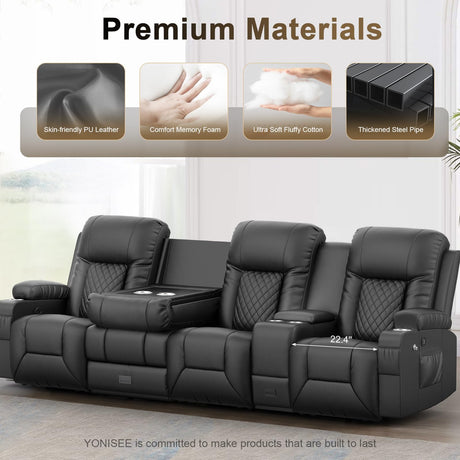 YONISEE 4 Seat Recliner Sofa with Flip Backrest Design, Loveseat Reclining Sofa with Storage Console, Drawer, USB Ports, 2 Cell Phone Holder, Loveseat Recliner Couch for Living Room (Black) YONISEE