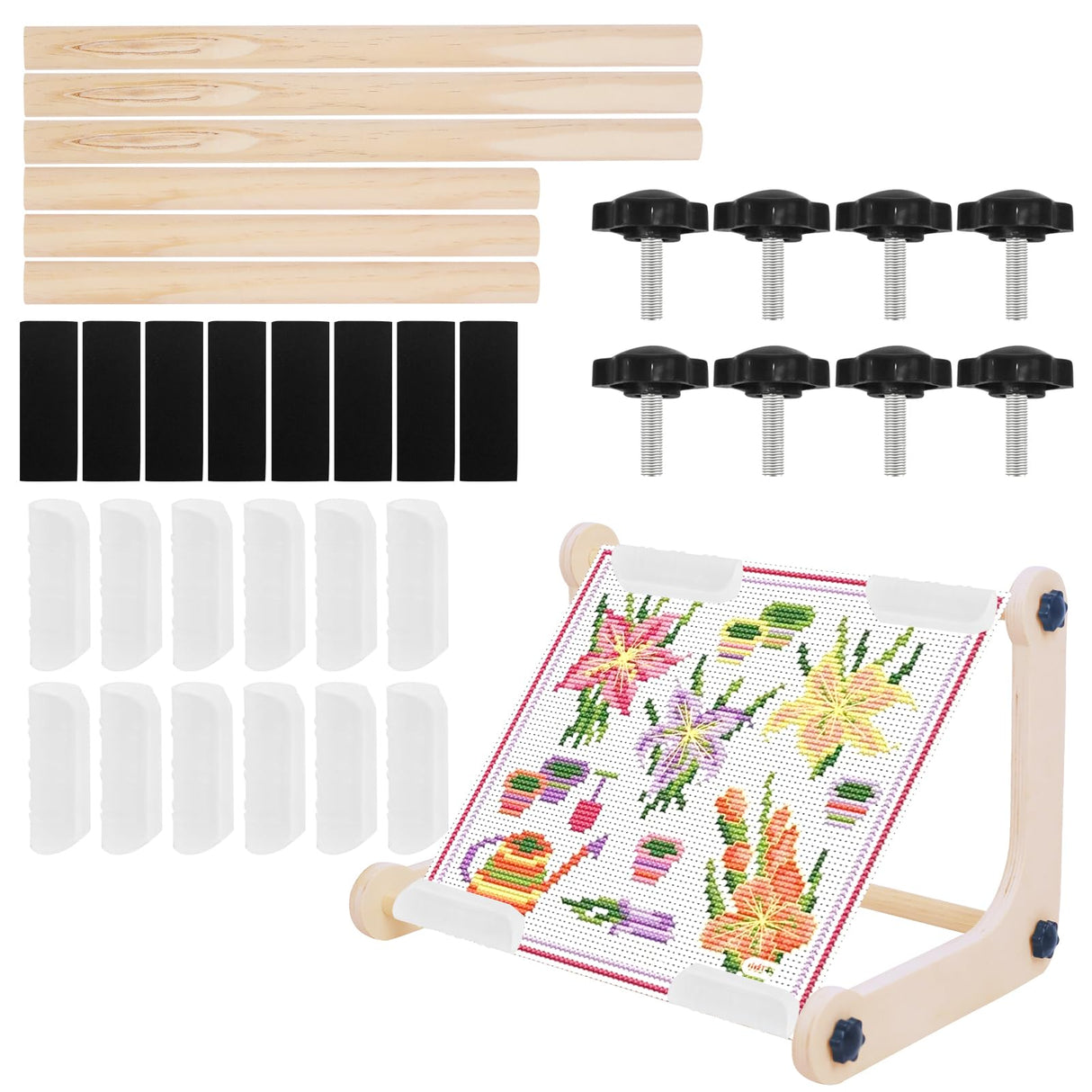 Adjustable Embroidery Table Stand, Cross Stitch Hoop Stand, Wood Embroidery Holder for Lap or Table Top Cross Stitch or Tapestry Needlepoint Embroidery, 2 Sizes Rod ( 11.8" and15.75) LKCXMZP