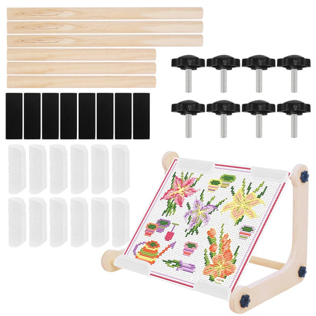 Adjustable Embroidery Table Stand, Cross Stitch Hoop Stand, Wood Embroidery Holder for Lap or Table Top Cross Stitch or Tapestry Needlepoint Embroidery, 2 Sizes Rod ( 11.8" and15.75) LKCXMZP