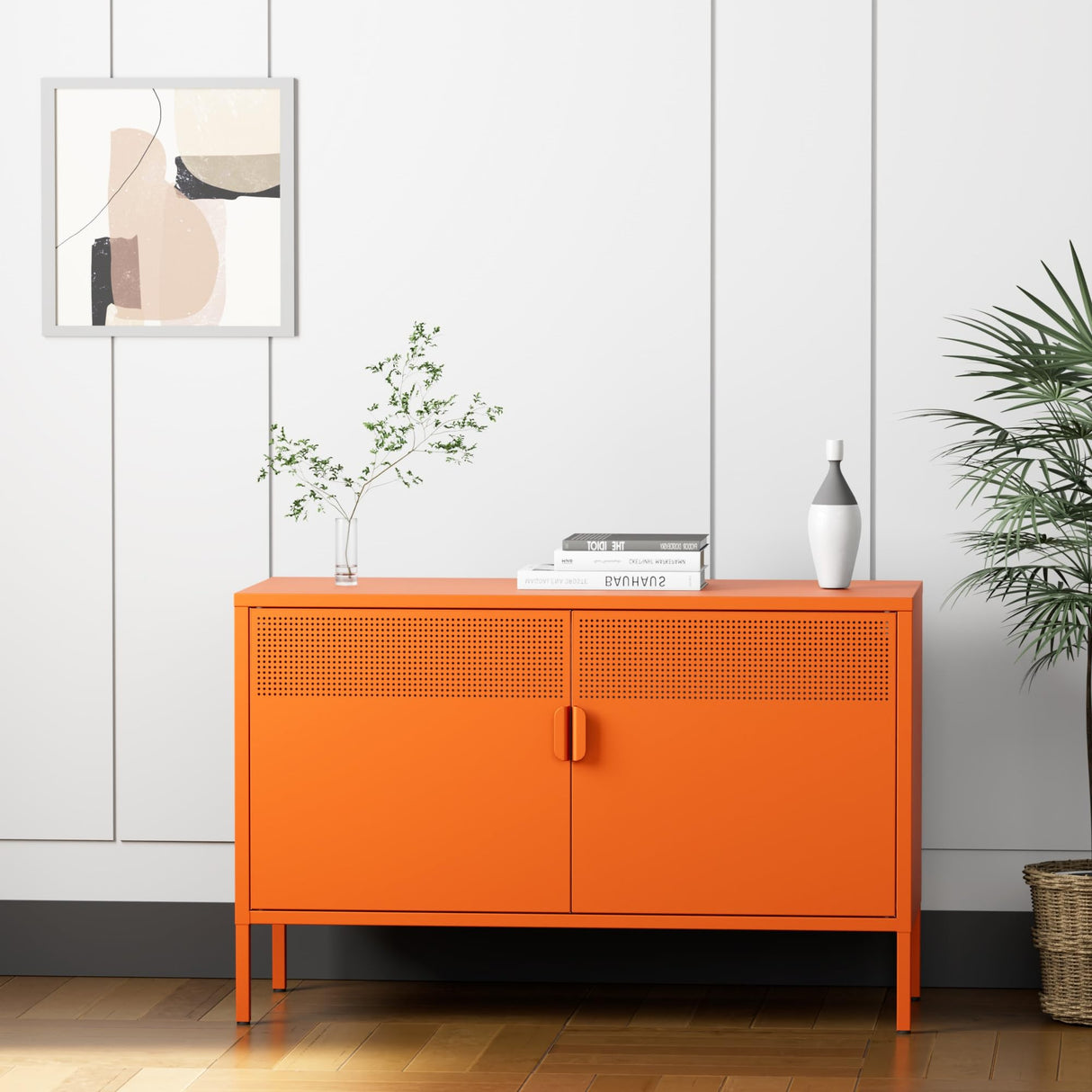 Washsemba 2 Door Metal Accent Cabinet,Orange Metal Storage Cabinet with Adjustable Shelf,2-Tier Office Cabinet,Multipurpose Metal Locker Storage Cabinet for Office Home,Music Studio (Orange) Washsemba