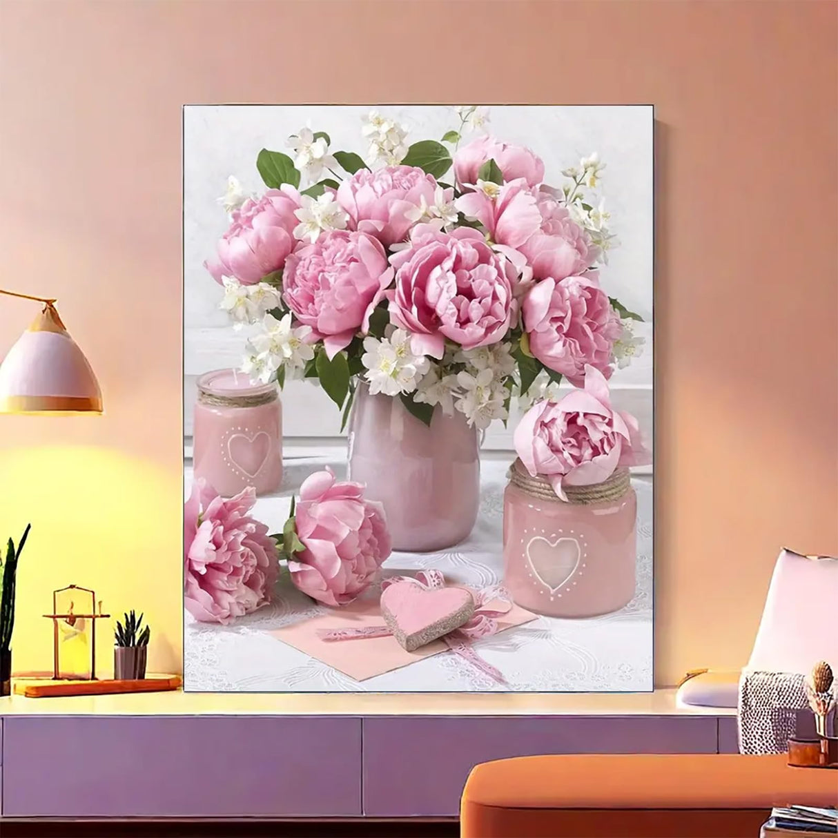 MaiMMaledy Paint by Numbers Kit for Adults Beginners Canvas Pictures with Framed Drawing Painting Acrylic Pigment with Wooden Triangle Easel Pink Flowers 8Wx12L inch MaiMMaledy