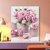 MaiMMaledy Paint by Numbers Kit for Adults Beginners Canvas Pictures with Framed Drawing Painting Acrylic Pigment with Wooden Triangle Easel Pink Flowers 8Wx12L inch MaiMMaledy