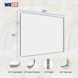 WEER 48X36 Inch Brushed Nickel Bathroom Mirror, Brushed Silver Metal Frame Mirror, Rounded Rectangle Silver Bathroom Vanity Mirror, Tempered Glass, Anti-Rust, Hangs Horizontally or Vertically WEER