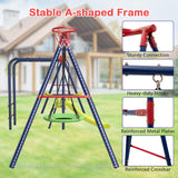 OLAKIDS Swing Sets for Backyard, 7 in 1 Outdoor 660LBS A-Frame Heavy Duty Metal Swing Stand with Monkey Bar for Kids, Playground Playset with Slide, 2 Swings, Glider, Trapeze Rings, Basketball Hoop Olakids