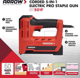 Arrow ET501F Corded 5-in-1 Professional Electric Staple and Nail Gun, Wire Stapler, and Brad Nailer for Upholstery, Framing, Insulation, Crafts, Fencing, and Cable, Black/Red Arrow