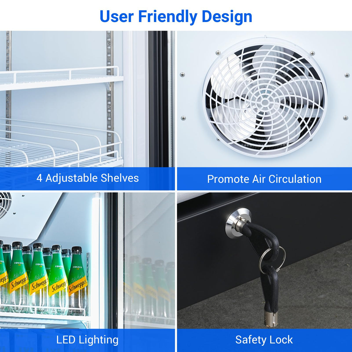 BODEGACOOLER Commercial Merchandiser Refrigerator,12.5 Cu.Ft Glass Door Display Refrigerator,Upright Commercial Beverage Display Cooler with Soft LED Light,Adjustable Shelves,Black BODEGA