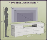 Huuger 63 Inch Dresser TV Stand with LED Lights, Power Outlets and USB-C Port, 12 Fabric Drawer Dresser for Bedroom, Wide Entertainment Center for 65, 70 Inch TV, Media Console, Open Shelf, White Huuger