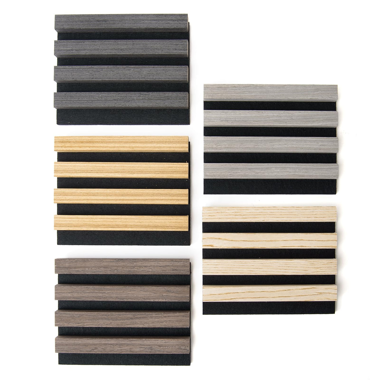 Art3d 5-Pack Sample Acoustic Wood Panels for Wall, Soundproof Wood Slat Panel for Wall and Ceiling - 5 Colors, 6" x 4.7" Art3d