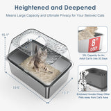 8" Deep Stainless Steel Litter Box with Lid, Top Entry Cat Litter Box for Dog-Proof, Enclosed Cat Litter Pan with Footboard, Odor Control, Anti-Leakage, Non-Sticky, Easy Cleaning (Charcoal Gray) suzzipaws