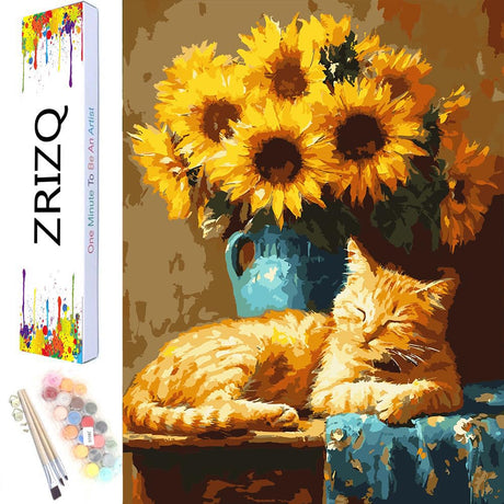 ZRIZQ Paint by Number for Adults Beginners,12" Wx16 L Canvas for Painting Kits for Adults in Colorful Box,Paint by Numbers for Home Wall Art Decor-Sunflower Cat ZRIZQ