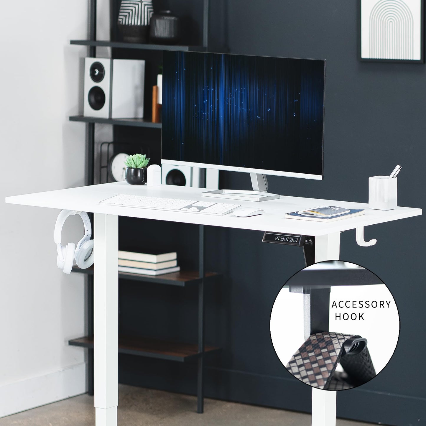 VIVO Electric Height Adjustable 44 x 24 inch Sit Stand Up Desk, Memory Controller, White Top White Frame, DESK-E144W