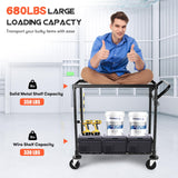 WDT 680Lbs Capacity Heavy Duty Rolling Utility Cart,2 Tier Rolling Carts with Wheels,Commercial Grade Metal Cart with Handle Bar & Shelf Liner,Trolley Serving Cart for Restaurant,Kitchen,Black WDT
