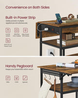 VASAGLE Kitchen Island with Drop Leaf, 47.2" Width Rolling Kitchen Cart with Power Strip, Extendable Worktop, Workbench,Pegboard, Adjustable Shelf, Rustic Brown and Ink Black UKKI013K01 VASAGLE