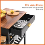 TOOLF Kitchen Island Cart with Drawer, Rolling Kitchen Service Cart with Wooden Tabletop, 3-Tier Storage Cart on Wheels, Storage Trolley Cart with Hooks for Kitchen, Dining Room TOOLF