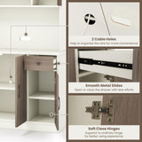 Giantex 71" Buffet Hutch Cabinet with Power Outlet, Kitchen Hutch Sideboard, Buffet Pantry on Island, Wood Kitchenware Server with Drawer, Shelf and Storage Cabinet (White & Walnut) Giantex