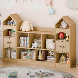 Vabches Castle Shape Children's Bookshelf, Kids Bookcase Display Case Kids Toy Storage Organizer Multifunctional Storage Cabinet Bookshelf Suitable for Playroom, Children's Room, Living Room, Oak Vabches
