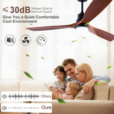 QUTWOB 48" Wood Ceiling Fan with Light and Remote Control, Indoor Outdoor Wooden 3 Blades Ceiling Fan for Patio Living Room, Bedroom, Office,Reversible DC Motor(Black+Dark Walnut) QUTWOB