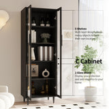 TUSY 70.9“ H Display Cabinet with Glass Doors, 5-Tier Curio Cabinet, Narrow Display Bookcase for Home, Office, Clinic, Pantry (Black) TUSY