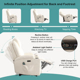 Power Recliner Chair with Heat and Massage for Adults - Home Theater Seating with LED Lights,Cup Holders,Side Pocket,USB Port - Recliner Sofa for Living Room (Beige, Single Recliner) WISHDEER