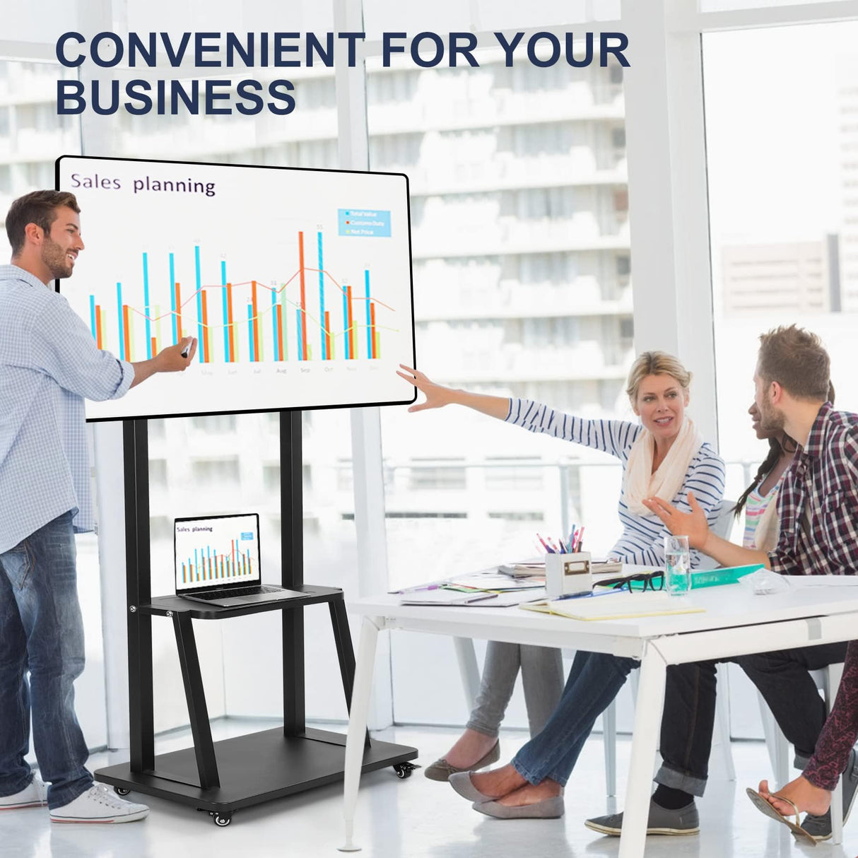 Maiproo Rolling TV Stand with Wheels for 32-75 Inch Heavy-Duty Mobile TV Cart LCD LED OLED Flat Panel Screens Smartboard Holds up to 100lbs Portable TV Stand on Wheels with Shelf Height Ajustable Maiproo