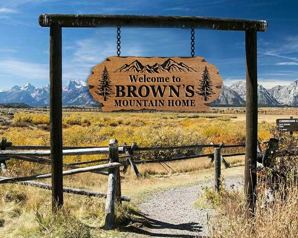Personalized Cabin Sign - Rustic Wood Welcome Sign for Outdoor & Home Wall Decor - Customizable Farmhouse Decor, Backyard Sign & 3D Carving Wood Sign.3D carved decorative wooden plaques. EXUNART