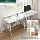 NELYE 94" Double Study Desk with Bookshelf - Spacious Wooden Workstation in White NELYE