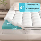 Memory Foam Mattress Topper Queen Size, Dual Layer 4 Inch Mattress Pad,2 Inch Gel Memory Foam Plus 2 Inch Pillow Top Cover with 8-21 Inch Deep Pocket Aivermeil