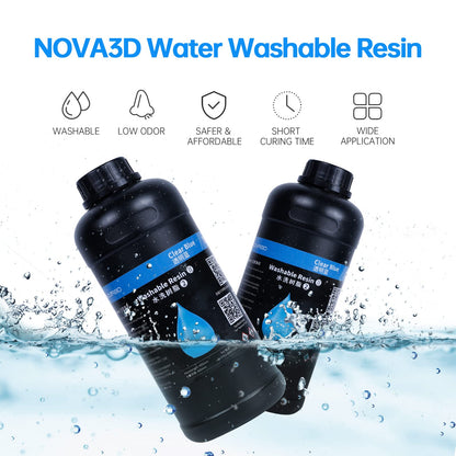 NOVA3D 3D Printer Resin Washable Clear Blue,Photopolymer 405nm Rapid Curing Resin, Water Washable Resin Low Ordor,Shock Resistance,Designed for Monochrome LCD 3D Printing Printer 500g - WoodArtSupply