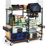 Ghosthorn Fishing Rod Holders for Garage Fishing Pole Rack Containers Included, up to 10 Rods Tackle Box Reel Storage Fishing Rod Rack Rotating Cart Fishing Gear Equipment Organizer Ghosthorn