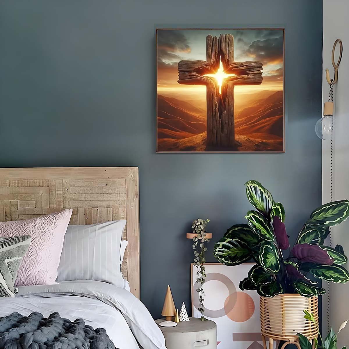 Sunset Cross Diamond Art Kits for Adults,5D Diamond Painting Kit for Christianity,DIY Full Round Drill Gem Arts Religious Diamond Paint by Diamond Dots Wall Art Decor 13.8x13.8 Inch GEMFAMILY