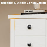 LIKIMIO Dresser with 10 Drawers, Bedroom Wooden Chest of Drawers with LED Lights and Power Outlets, Fabric Side Pocket, TV Stand for Living Room, White LIKIMIO