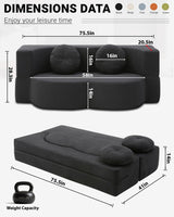 HANXIN Futon Twin Size Sofa Bed, 76 Inch Boneless Couch for Living Room, Floor Loveseat Sleeper with Pull Out Bed, 2-in-1 Folding Convertible Couch Bed for Small Space, Bedroom (Black) HANXIN