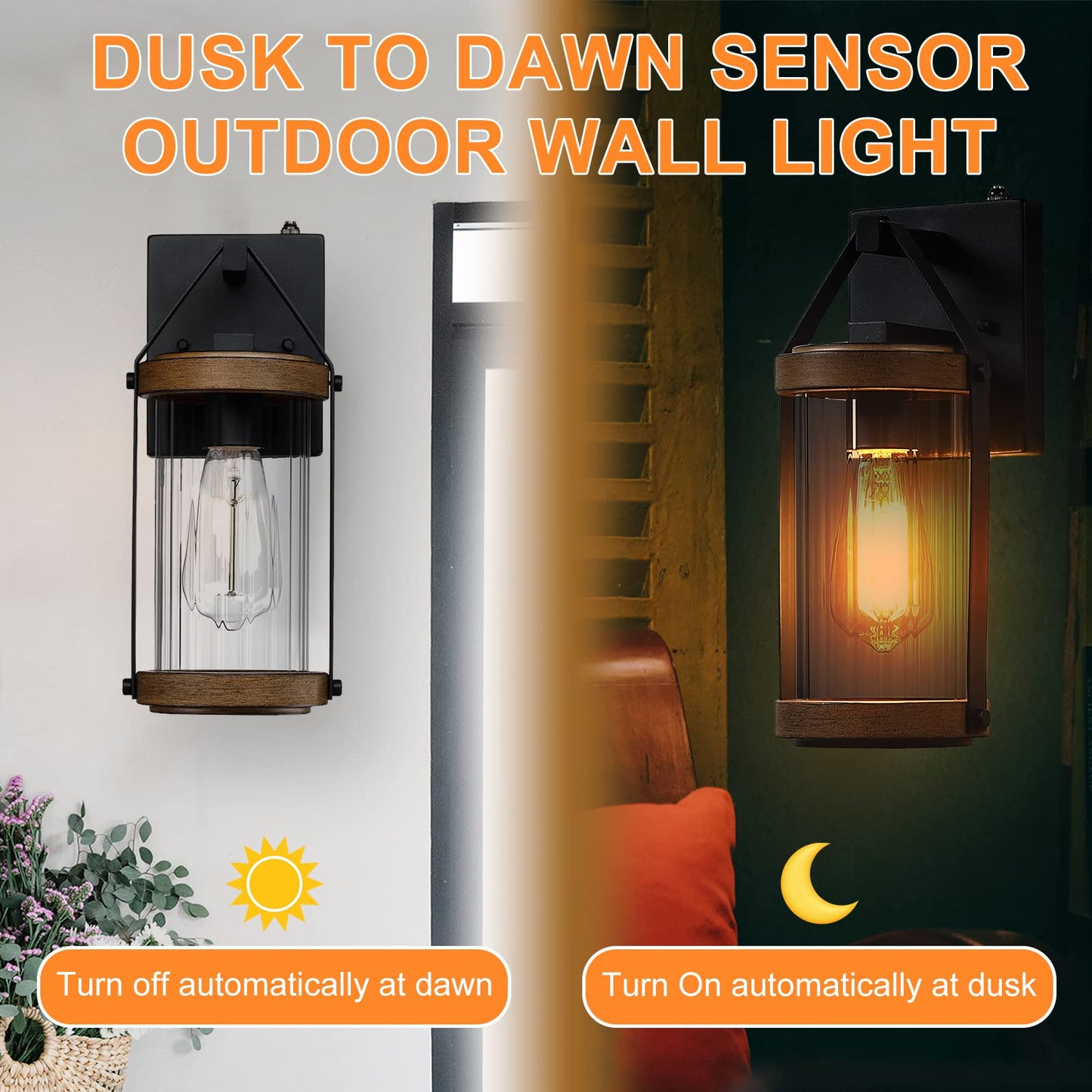 LONEDRUID 2 Pack Dusk to Dawn Outdoor Wall Light Fixtures Photocell Sensor Exterior Lantern Sconce Lighting Waterproof Outside Wall Mount Lamp for House Patio Garage Entryway Doorway - WoodArtSupply