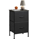 WLIVE Black Night Stand, Nightstand with 2 Drawers, Small Dresser for Bedroom, Bedside Table Furniture, College Dorm, End Table with Fabric Bins, Size L 24.9" H WLIVE