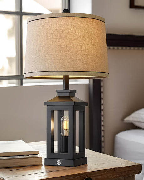 G-SAFAVA 23.75" Retro Farmhouse Black Table Lamp for Living Room Bedroom Nightstand Single Pack Touch Control Bedside Nightlight Vintage Modern Lamp with USB C+A Ports and 2 Light Sources G-SAFAVA