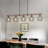 Ruibutrade 5-Light Modern Farmhouse Island Lighting, Adjustable Height Rustic Chandelier with Walnut Metal Frame & Matte Black Geometric Shade, E26 Base Hanging Light for Dining Room Over Table Ruibutrade