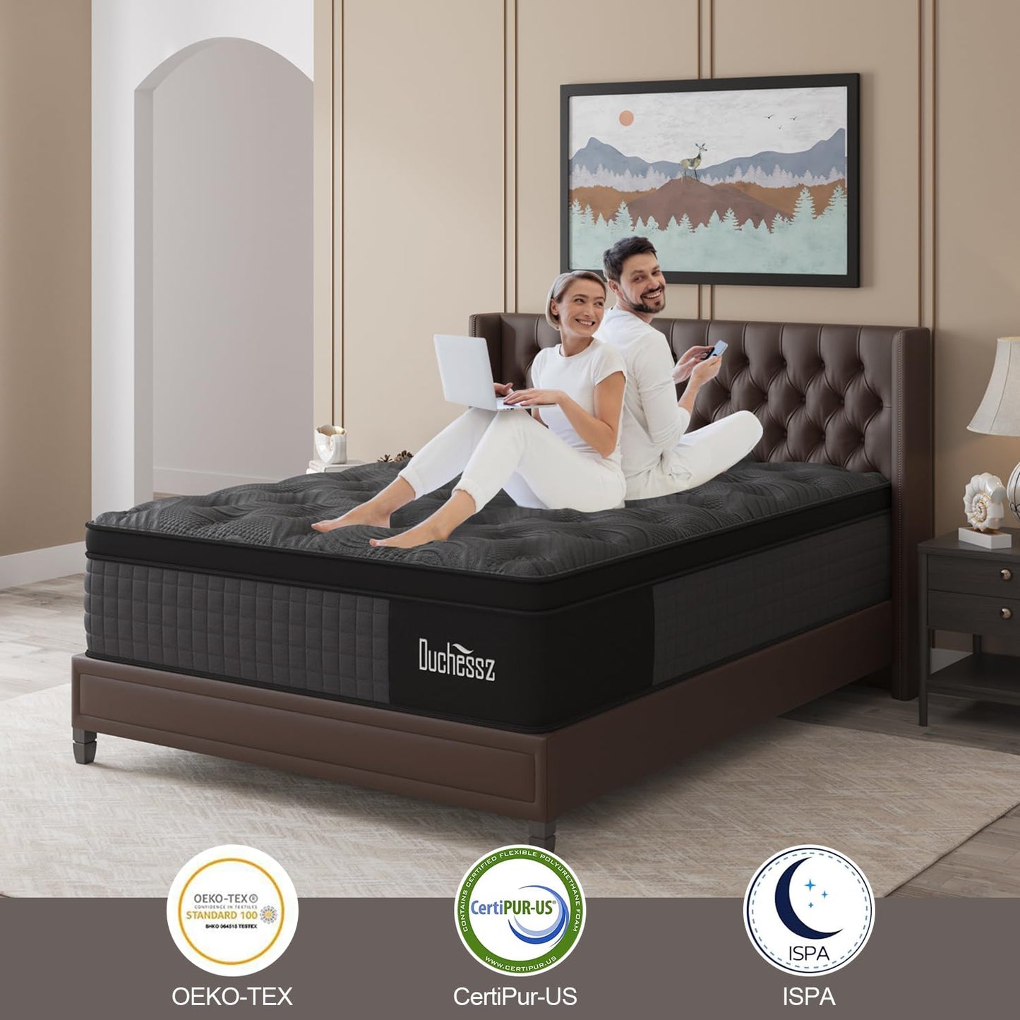 Duchessz King Mattress, 14 Inch Hybrid Mattress Black with Gel Memory Foam and Individually Pocket Innerspring Euro Top Mattress Medium Firm for Motion Isolation, Edge Support, 100 Night Trial