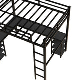 Full Size Loft Bed with Desk and Storage Shelves, Heavy Duty Metal Loft Bed with Black Desk and Guardrail, Full Size Loft Bed for Kids, Teens(Full Black Desk) Bellemave