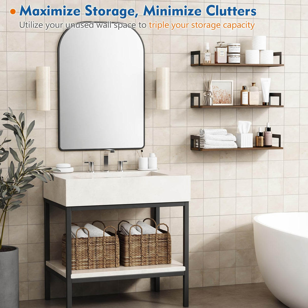 Harwaya Floating Book Shelves for Wall 3-Pack, 24 Inch Long Wall Mount Bookshelf for Bedroom, Rustic Farmhouse Wood Hanging Bookshelves for Living Room Office Books Plants (Dark Brown) Harwaya